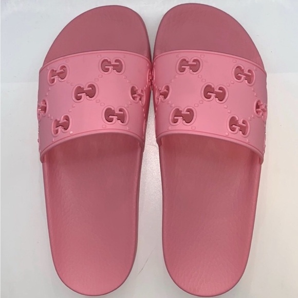Gucci Pink Logo Slide Sandals - Picture 1 of 2